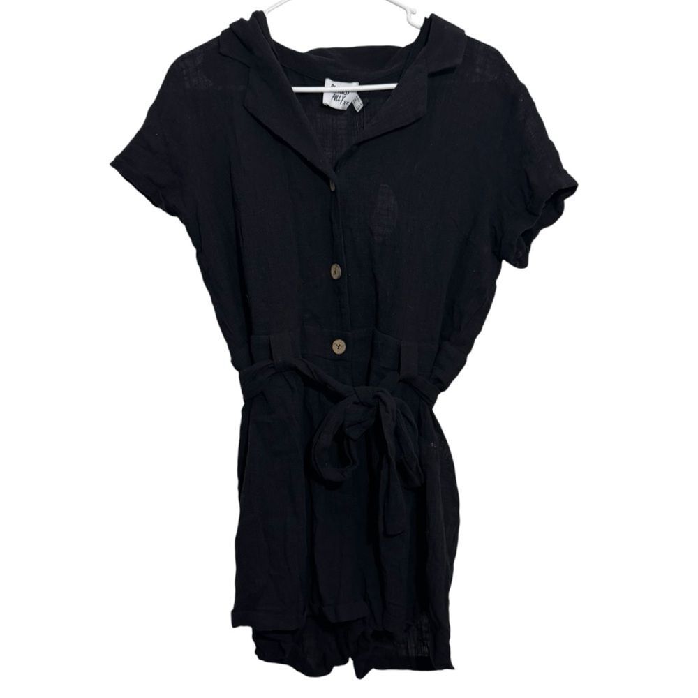 NWT Princess Poly Black Gauze Cotton Button Up Romper